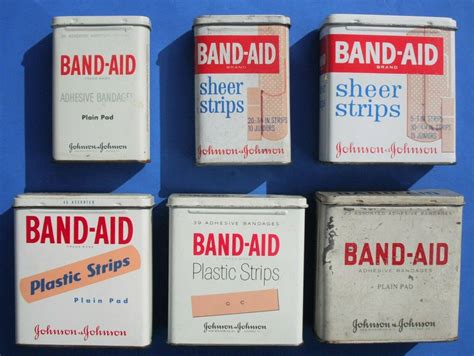 hinged metal tins bandage boxes|vintage metal band aid boxes.